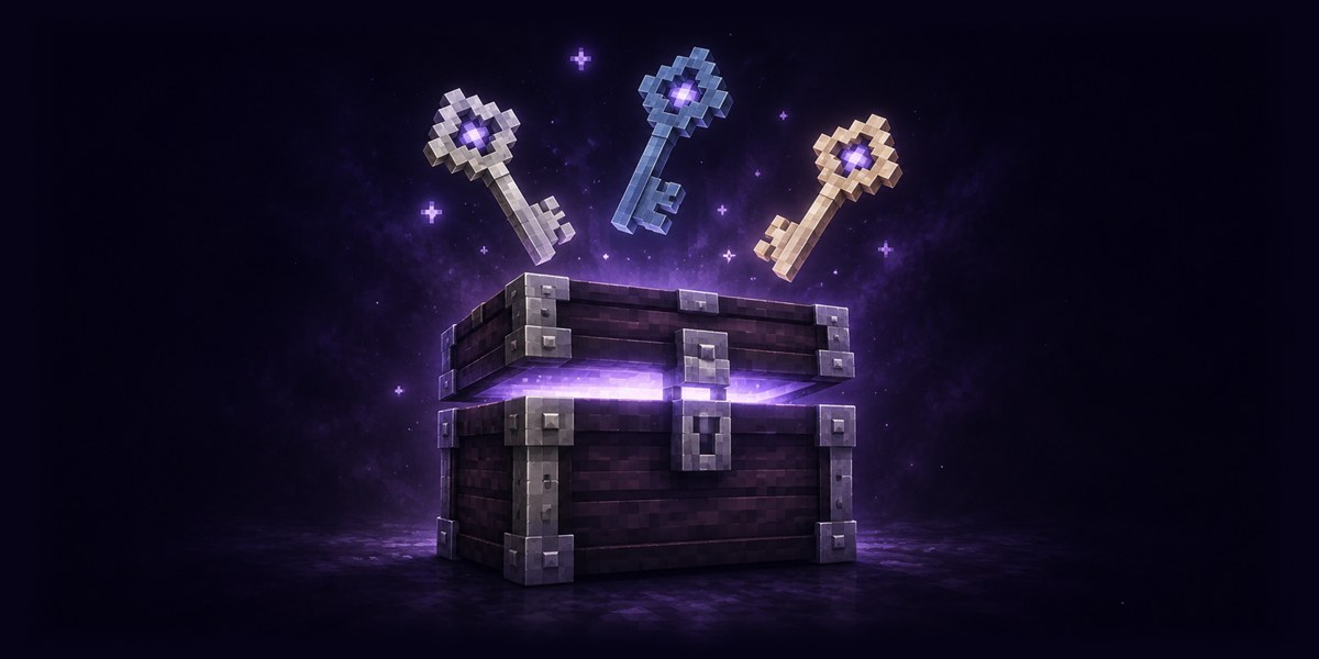 Un cofre de Astralia abierto con sus tres llaves: común, rara y legendaria